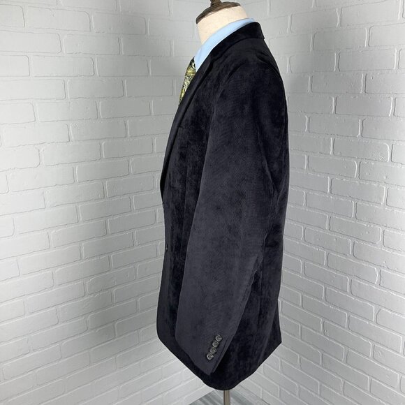 Chaps Blazer Men 44R Black Corduroy Classic Retro Academia Jacket Stretch Poly - Picture 3 of 14